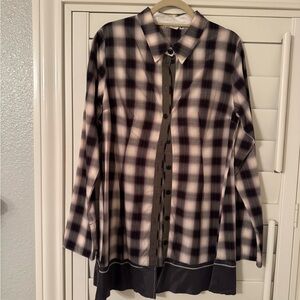 Black and White Button Down Shirt with Classic Plaid Design